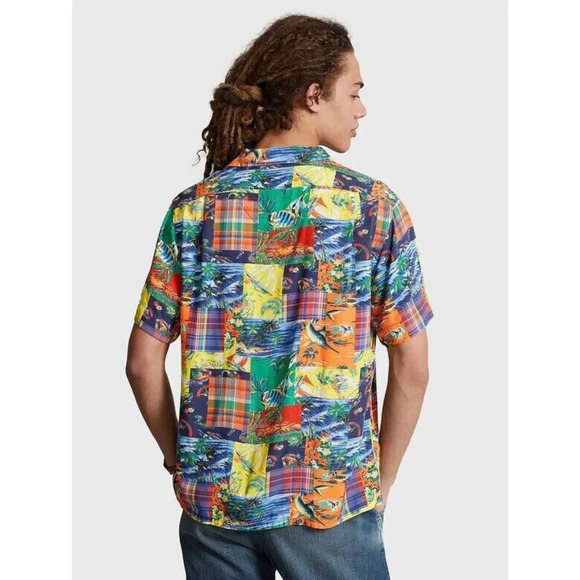 Polo Ralph Lauren Camp Shirt Mens High Tide Patchwork Classic-Fit Pocket KLSS104 - Picture 3 of 6
